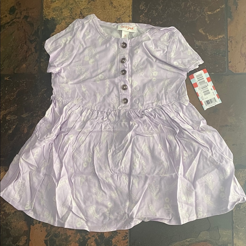 Cat & Jack Lavender Button-Front Kids Dress (628)